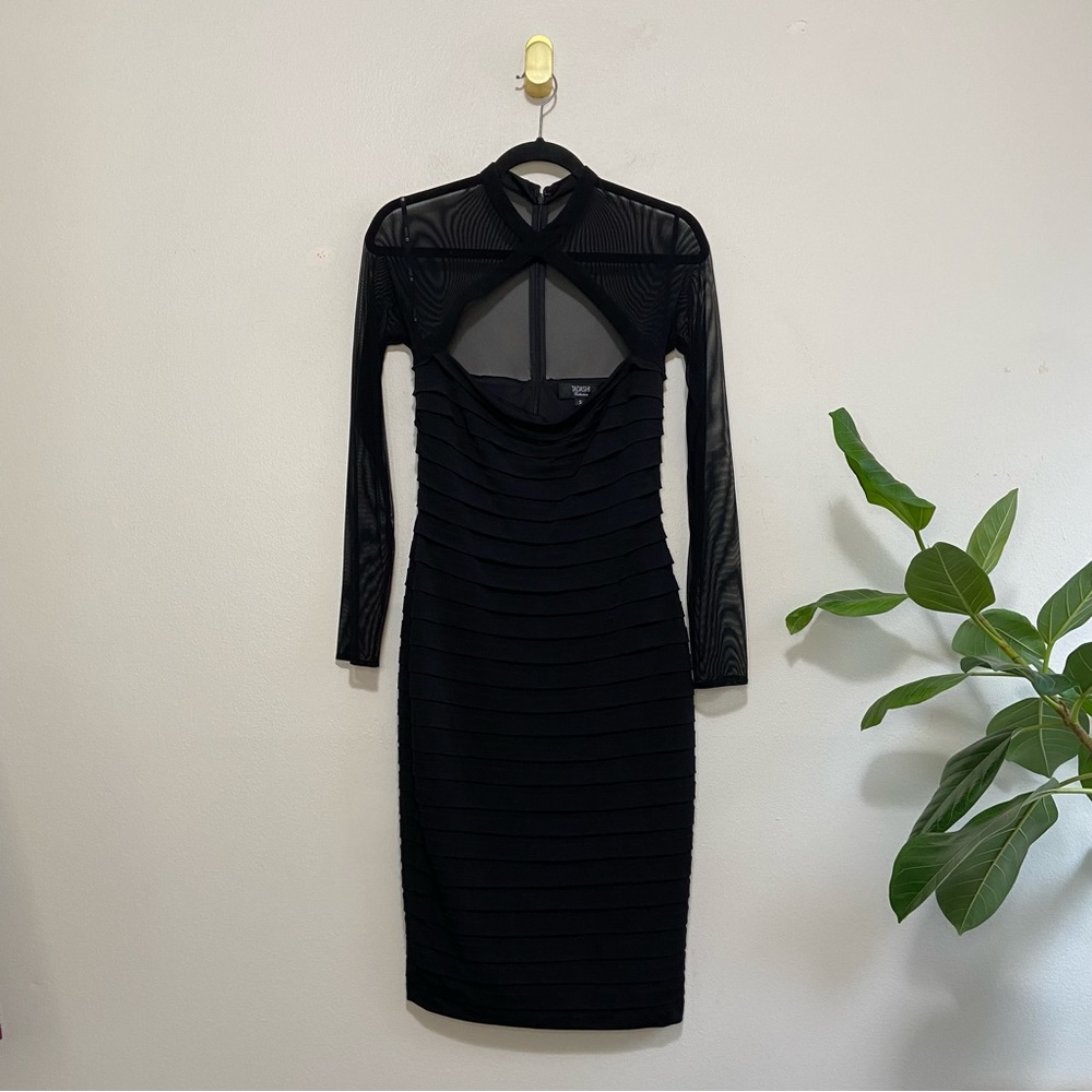 Tadashi Shoji Collection Black Mesh Bodycon Bandage Cocktail Dress
